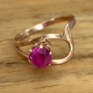 14K Rose Gold Ruby Ring – Modern Open Band Design